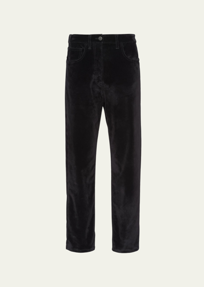 Shop Prada Velvet Denim Straight-leg Pants In F0557 Nero