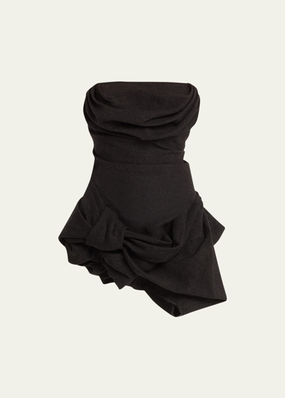 Shop Marc Jacobs Runway Bustier Linen Wool Strapless Mini Dress With Scarf In Black