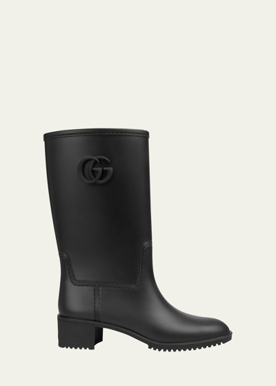 Shop Gucci Gg Rubber Rain Boots In 1000 Nero