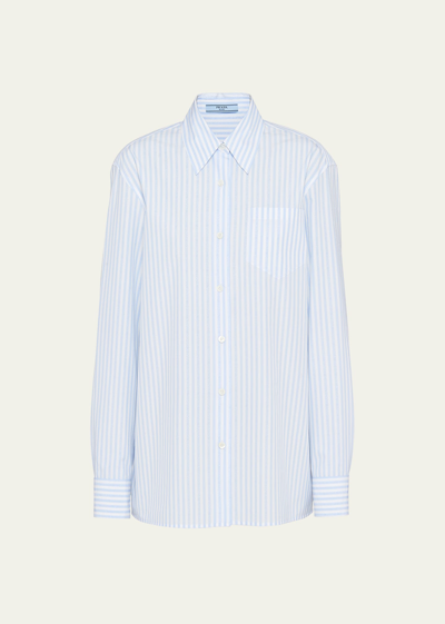 Shop Prada Jacquard Logo Poplin Button Up Shirt In F0ub3 Bianco Ciel