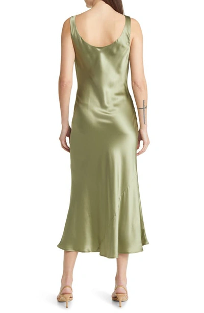 Shop Reformation Bryn Cowl Neck Silk Dress In Artichoke