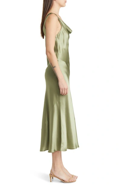 Shop Reformation Bryn Cowl Neck Silk Dress In Artichoke