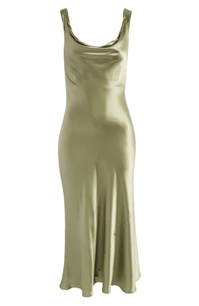 Reformation Bryn Silk Charmeuse Midi Dress In Artichoke