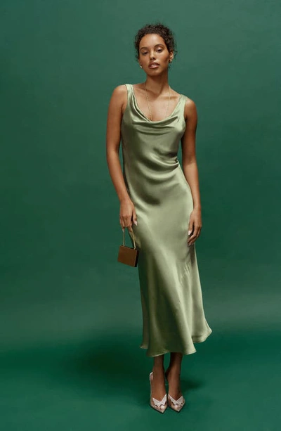 Reformation Bryn Silk Charmeuse Midi Dress In Artichoke