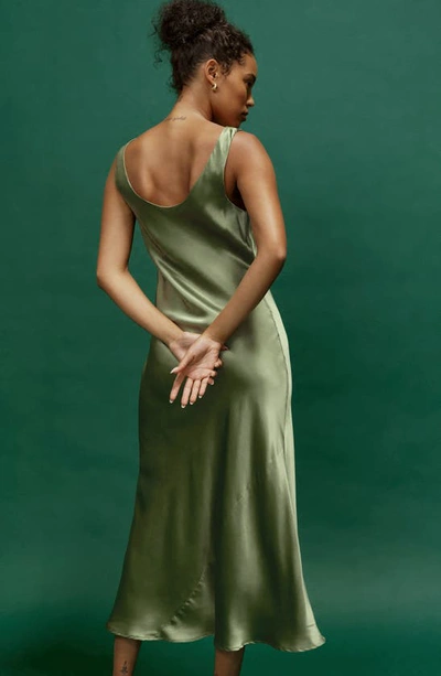 Reformation Bryn Silk Charmeuse Midi Dress In Artichoke