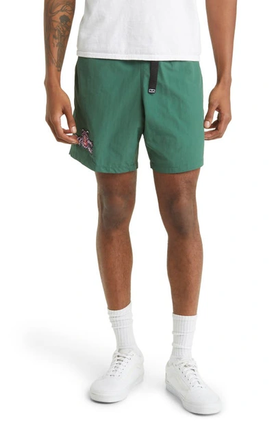 Shop Obey Hang Out Belted Nylon Shorts In Palm Leaf