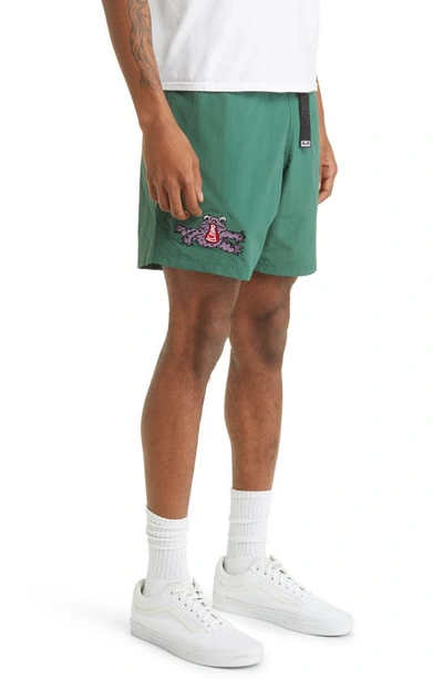 Shop Obey Hang Out Belted Nylon Shorts In Palm Leaf