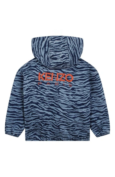 Shop Kenzo Kids' Tiger Stripe Zip-up Graphic Hooded Jacket In 805-slate Blue
