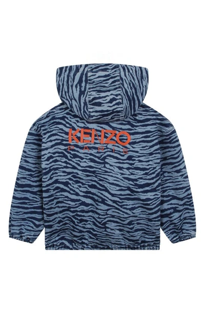 Kenzo Stripe-pattern Hooded Jacket In 805-slate Blue
