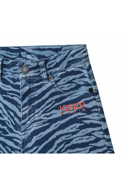 Kenzo Kids' Tiger Stripe Denim Bermuda Shorts In Slate Blue