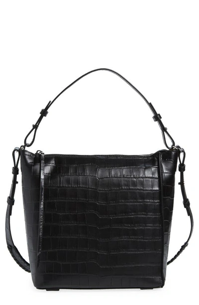 Shop Allsaints Kita Croc Embossed Leather Shoulder/crossbody Bag In Black Croc