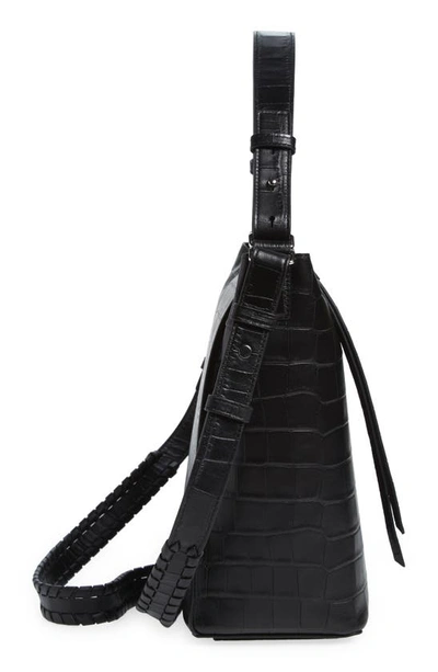 Shop Allsaints Kita Croc Embossed Leather Shoulder/crossbody Bag In Black Croc