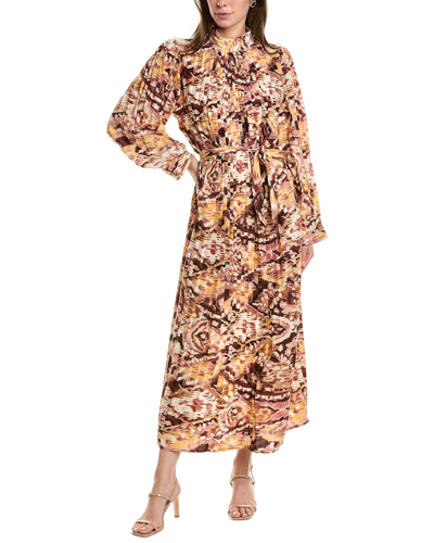 Shop Beulah Accordion Pleated Midi Dress In Brown