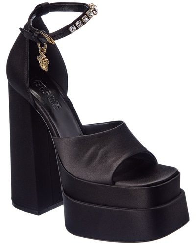 Shop Versace Medusa Aevitas Platform Silk-blend Sandal In Black