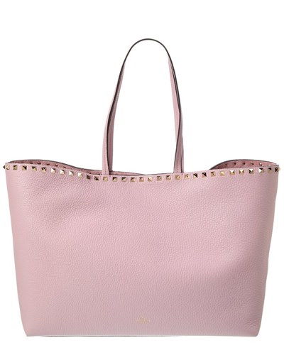 Shop Valentino Rockstud Large Grainy Leather Shopper Tote In D