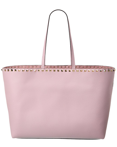 Shop Valentino Rockstud Large Grainy Leather Shopper Tote In Pink
