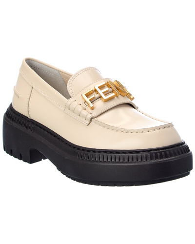 Shop Fendi Graphy Leather Loafer In White