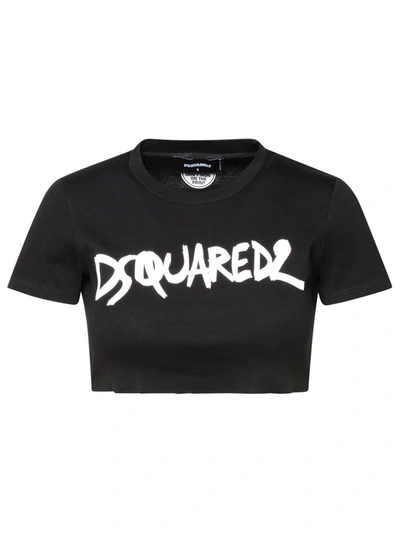 Shop Dsquared2 Crop Logo T-shirt In Black