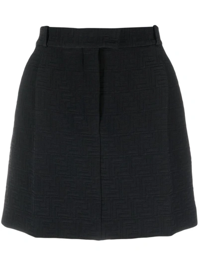 Shop Fendi Ff Cotton Mini Skirt In Black
