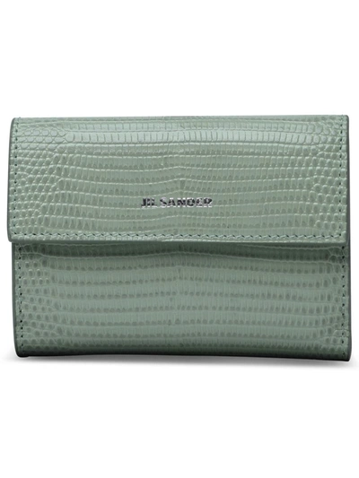 Shop Jil Sander Pastel Green Calf Leather Wallet In Blue