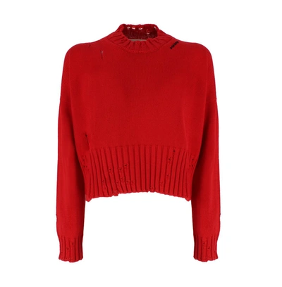 Shop Marni Distressed Cropped Sweater In Red