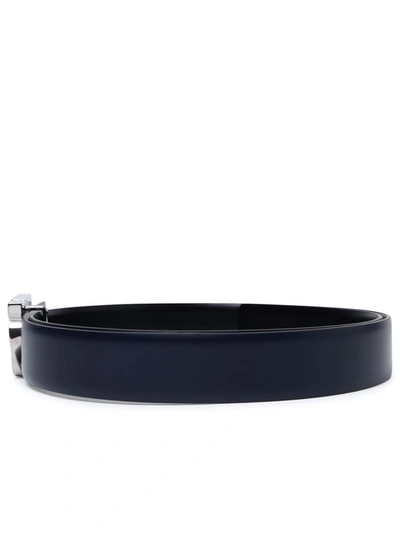 Shop Ferragamo Salvatore  'gancini' Midnight Blue Leather Reversible Belt