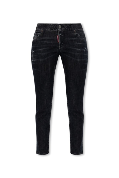 Shop Dsquared2 Distressed Cropped Jeans In Black