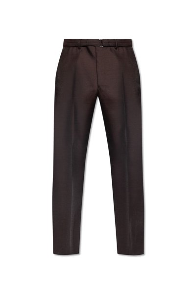 Shop Lanvin Pressed Crease Tailored Trousers In Brown