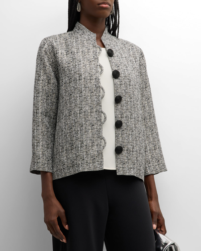 Shop Caroline Rose Mandarin-collar Sequin Shimmer Jacquard Jacket In Blackivorygold