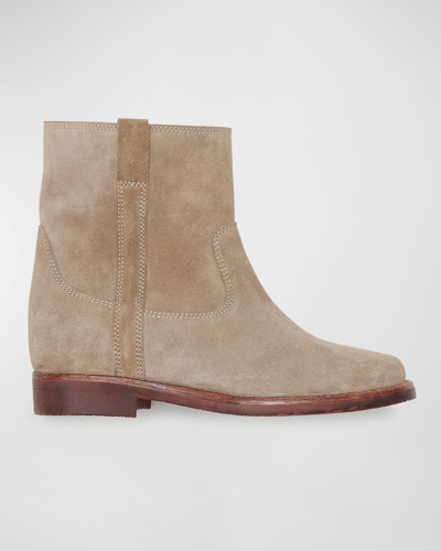Shop Isabel Marant Susee Suede Western Ankle Booties In Taupe
