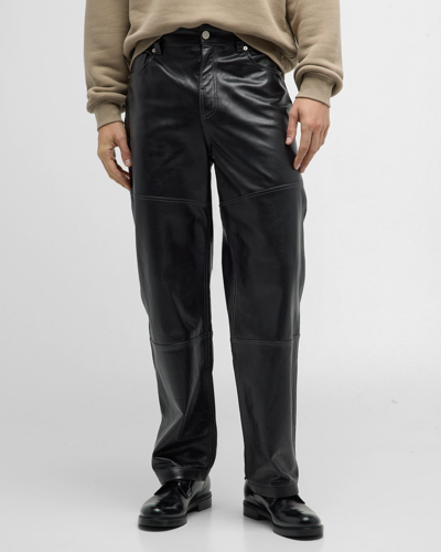 Shop Frame Men's Paneled Loose-fit Leather Trousers In Black