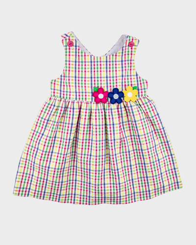 Shop Florence Eiseman Girl's Multicolor Plaid Seersucker Dress W/ Flowers