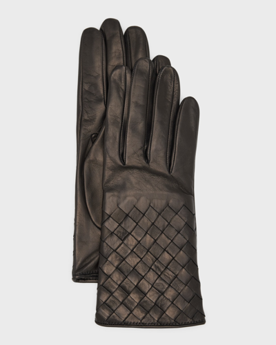 Shop Portolano Woven Nappa Leather Gloves In Black