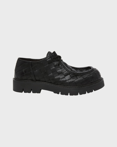 Shop Bottega Veneta Men's Haddock Intrecciato Leather Derby Shoes In Black