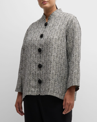 Shop Caroline Rose Plus Plus Size Button-down Shimmer Jacquard Jacket In Blackivorygold