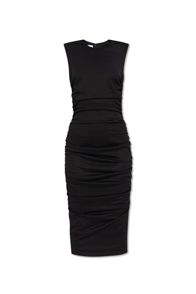 Shop Moschino Sleeveless Ruched Midi Dress In Black
