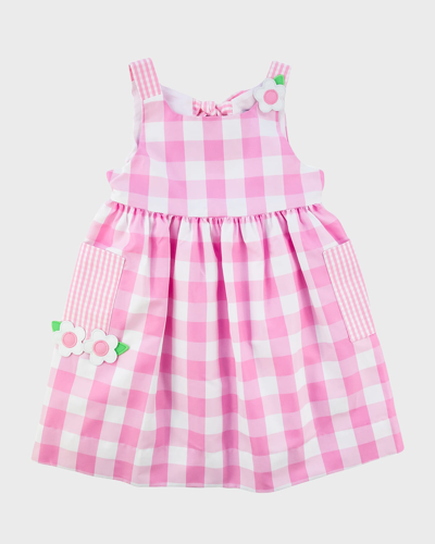 Shop Florence Eiseman Girl's Gingham Printed Dress W/ Flowers In Pink/white