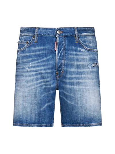 Shop Dsquared2 Distressed Denim Shorts In Blue