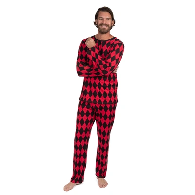 Shop Leveret Christmas Mens Two Piece Cotton Loose Fit Pajamas Argyle In Black