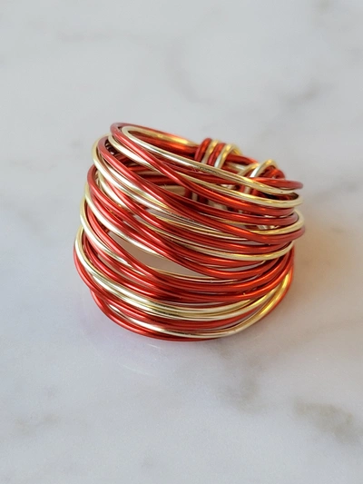 A Blonde And Her Bag Marcia Wire Wrap Ring In Red And Gold In Multi