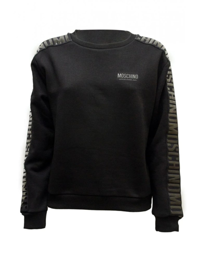 Shop Moschino Logo Embossed Crewneck Sweatshirt In Black