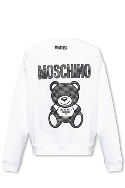 Shop Moschino Graphic Printed Crewneck Sweatshirt In White
