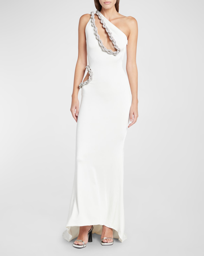 Shop Stella Mccartney Crystal Rope Cutout One-shoulder Gown In 9100 Off White