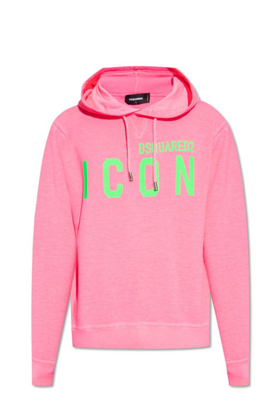 Shop Dsquared2 Icon Printed Drawstring Hoodie In Pink