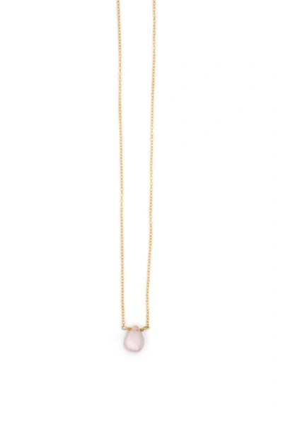 A Blonde And Her Bag Stephanie Delicate Drop Demi Fine Necklace In Rose Quartz In Multi