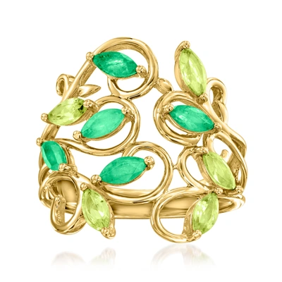 Shop Ross-simons Peridot And . Emerald Leafy Vine Ring In 14kt Yellow Gold In Green