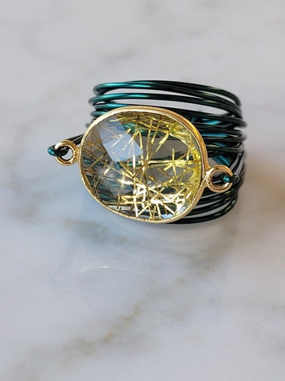 A Blonde And Her Bag Torrey Ring In Green With Golden Rutilated Quartz In Multi