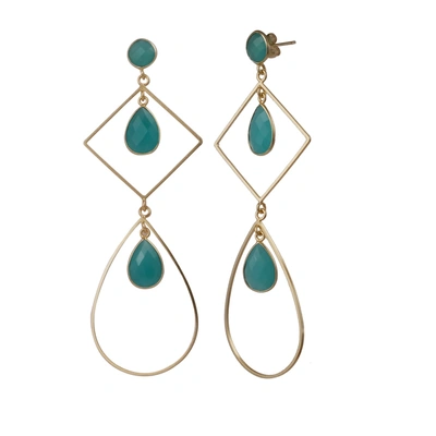 Shop A Blonde And Her Bag Gold Drop Earrings With Blue Chalcedony Accent Stones In Multi