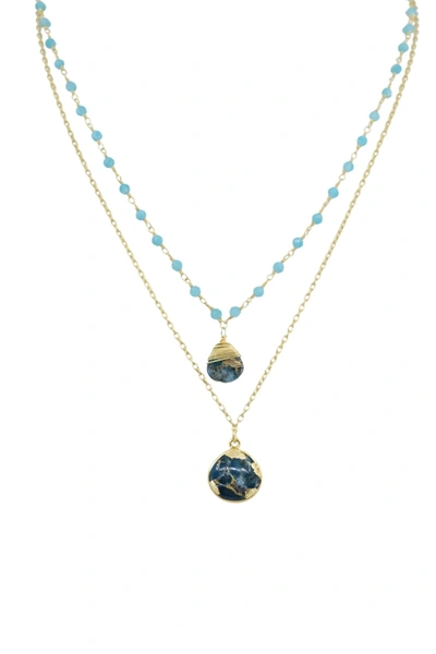 A Blonde And Her Bag Double Jill Necklace With Gold Amazonite Chain And Teal Mojave Copper Turquoise Pendant In Multi