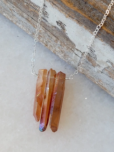 Shop A Blonde And Her Bag Three Raw Peach Quartz Crystal Pendant Necklace In Silver